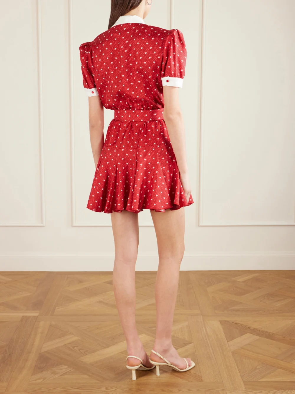 Back view of the Rodarte Belted Printed Silk-twill Mini Dress