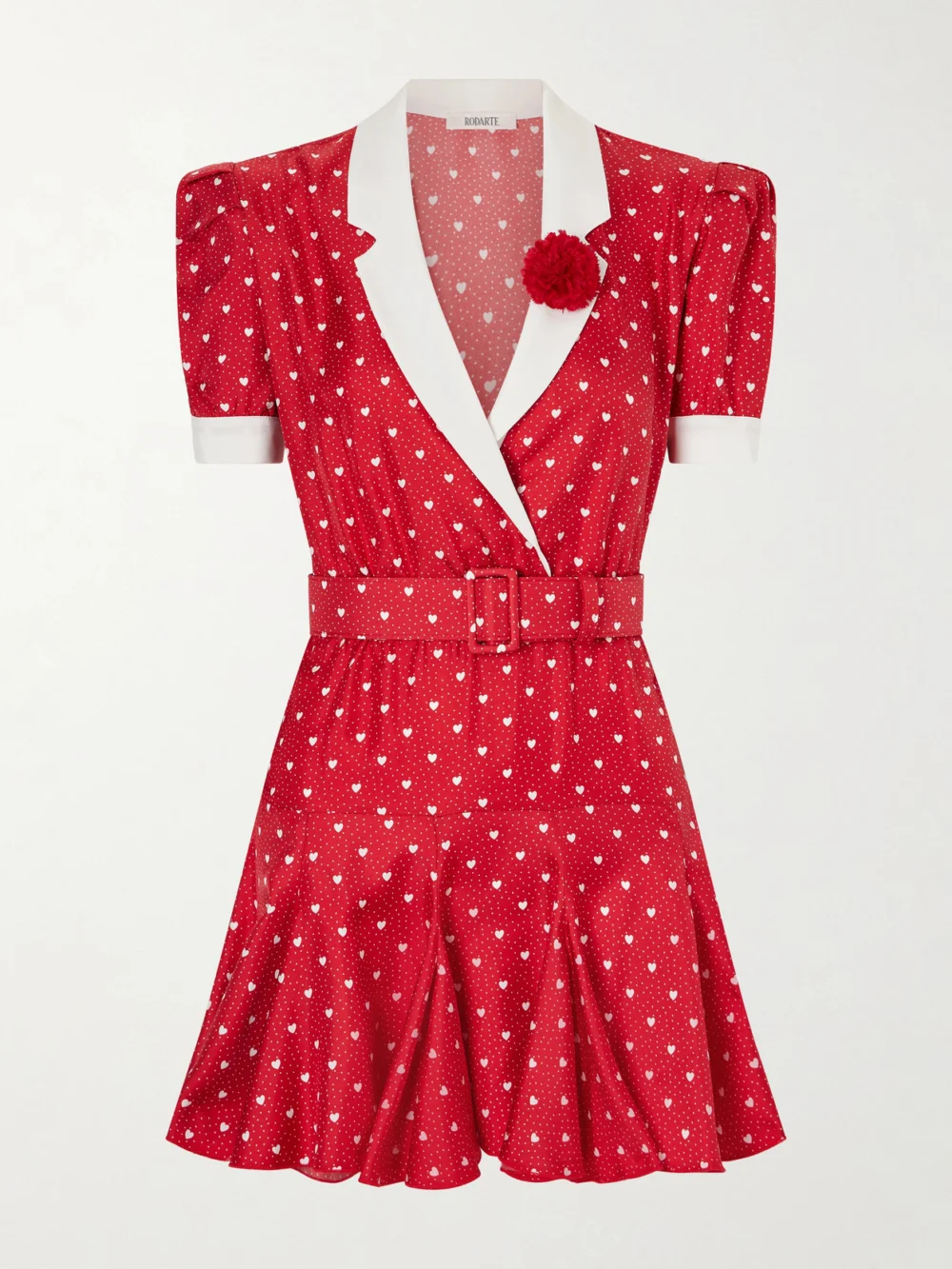 Rodarte Belted Printed Silk-twill Mini Dress in red
