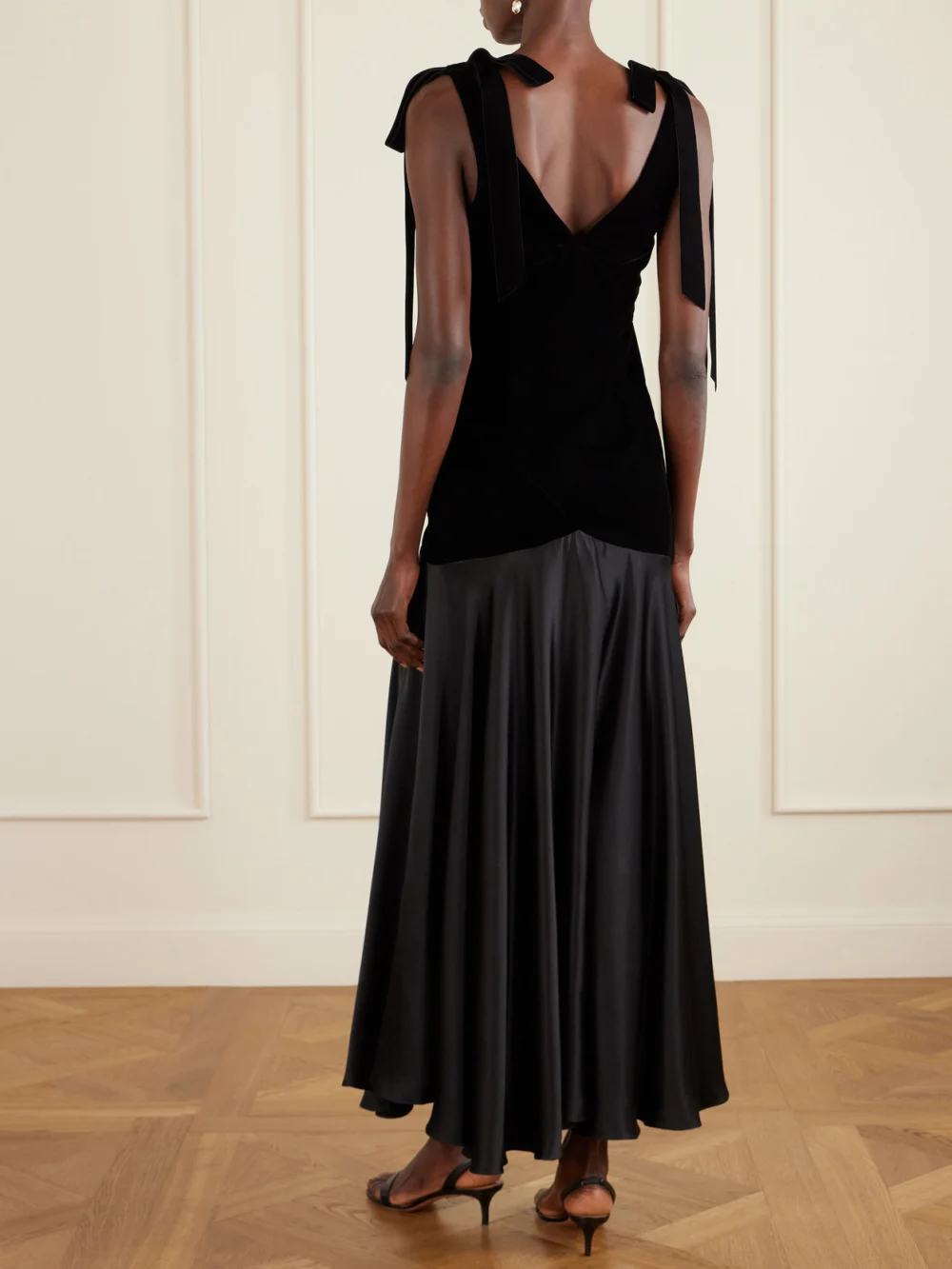 Back view of the Rodarte Bow-detailed Velvet and Silk-satin Gown