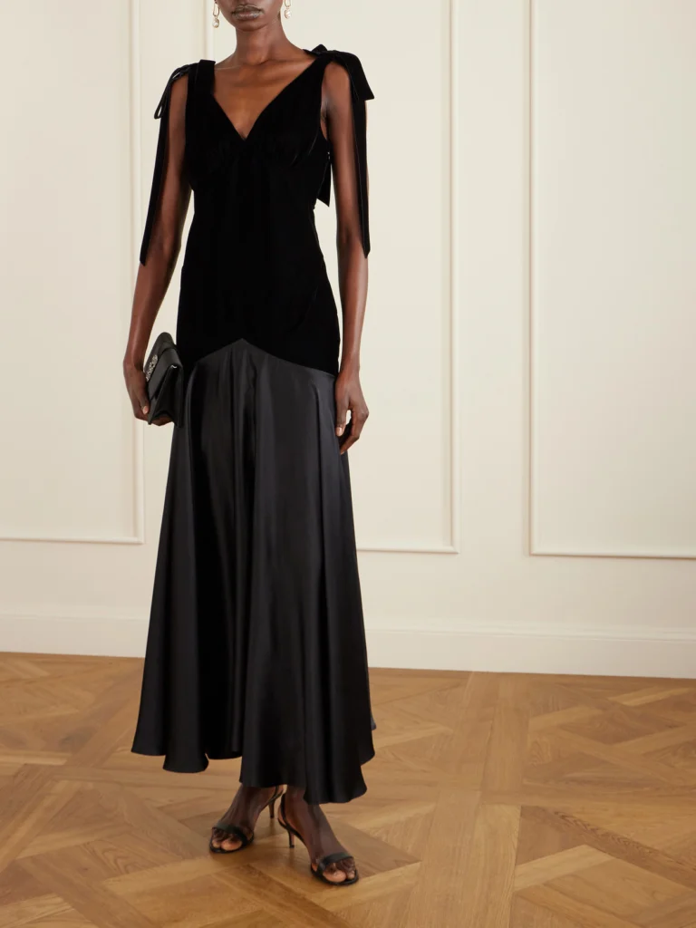 Rodarte Bow-detailed Velvet and Silk-satin Gown