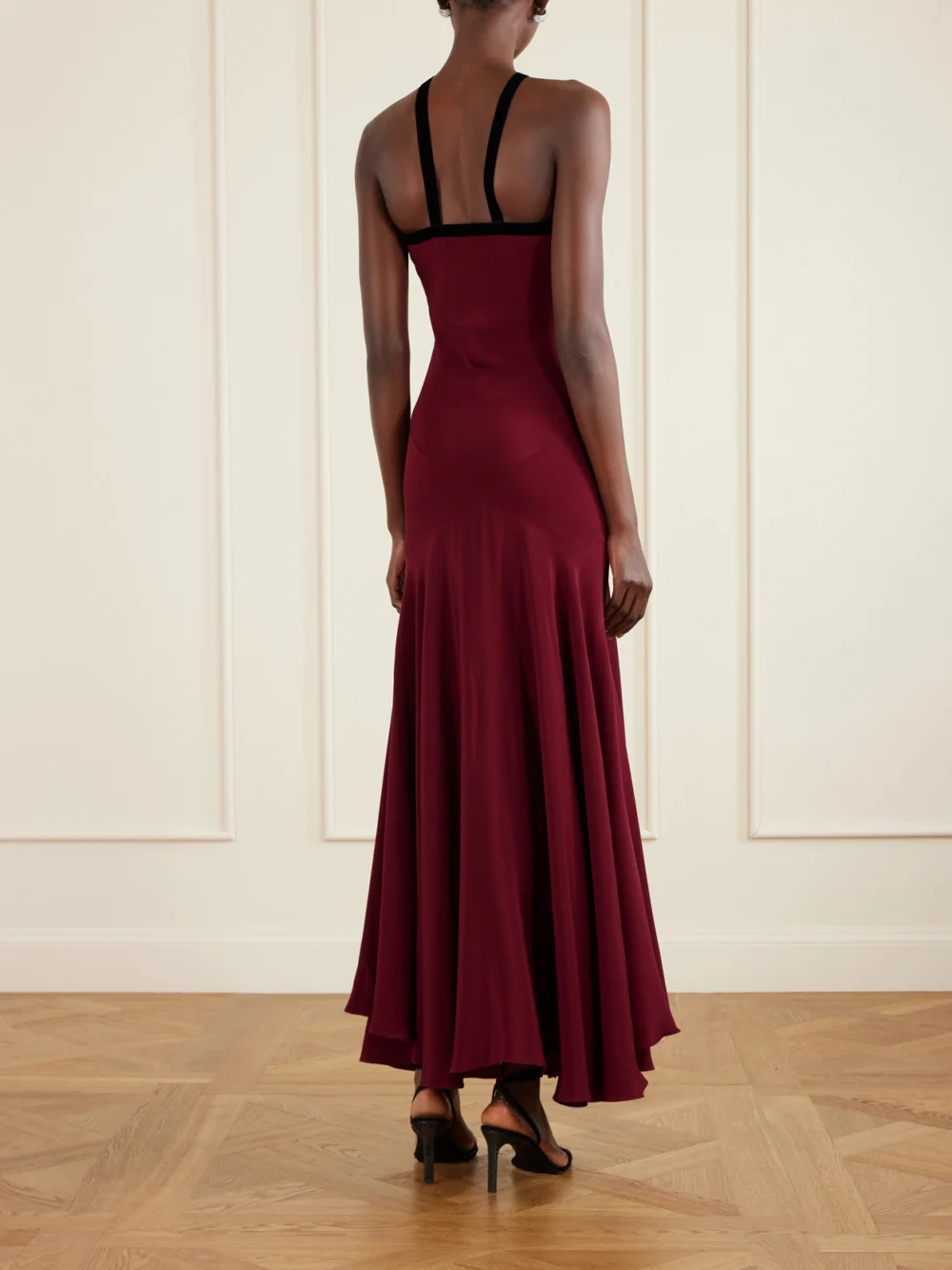 Back view of the Rodarte Bow-detailed Velvet-trimmed Silk-crepe Gown