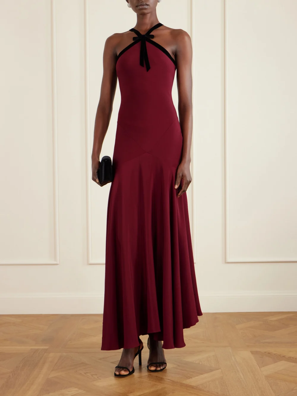 Rodarte Bow-detailed Velvet-trimmed Silk-crepe Gown, worn by a model