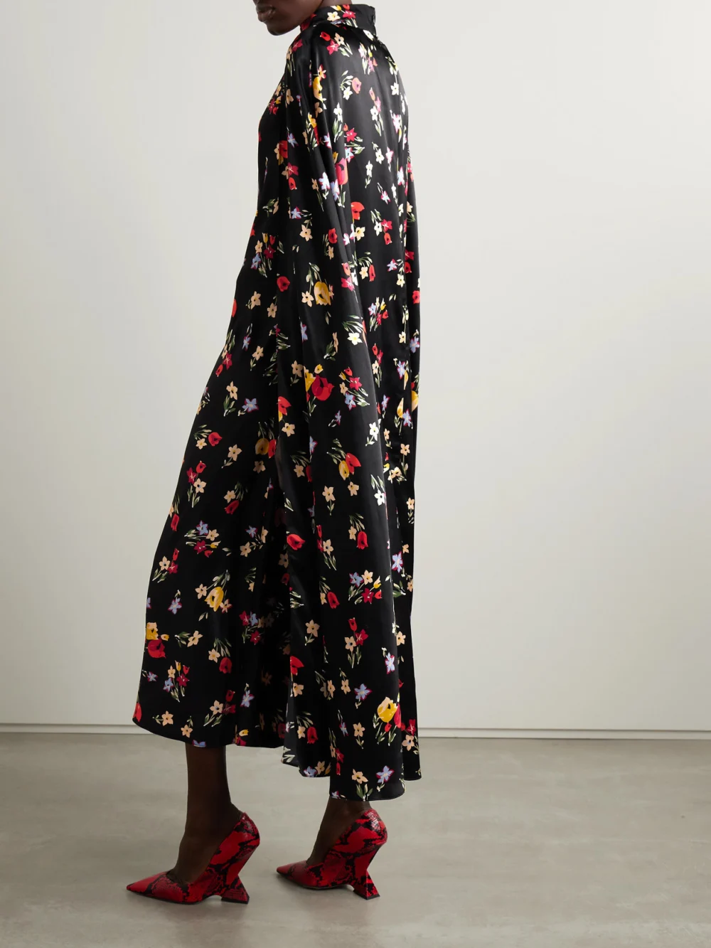 Back view of the Rodarte Cape-effect Printed Silk-charmeuse Midi Dress