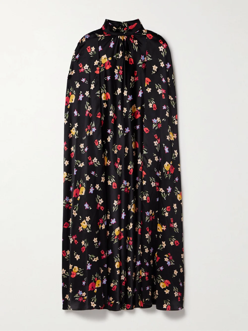 Rodarte Cape-effect Printed Silk-charmeuse Midi Dress in black