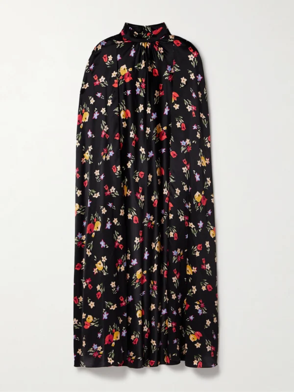 Rodarte Cape-effect Printed Silk-charmeuse Midi Dress