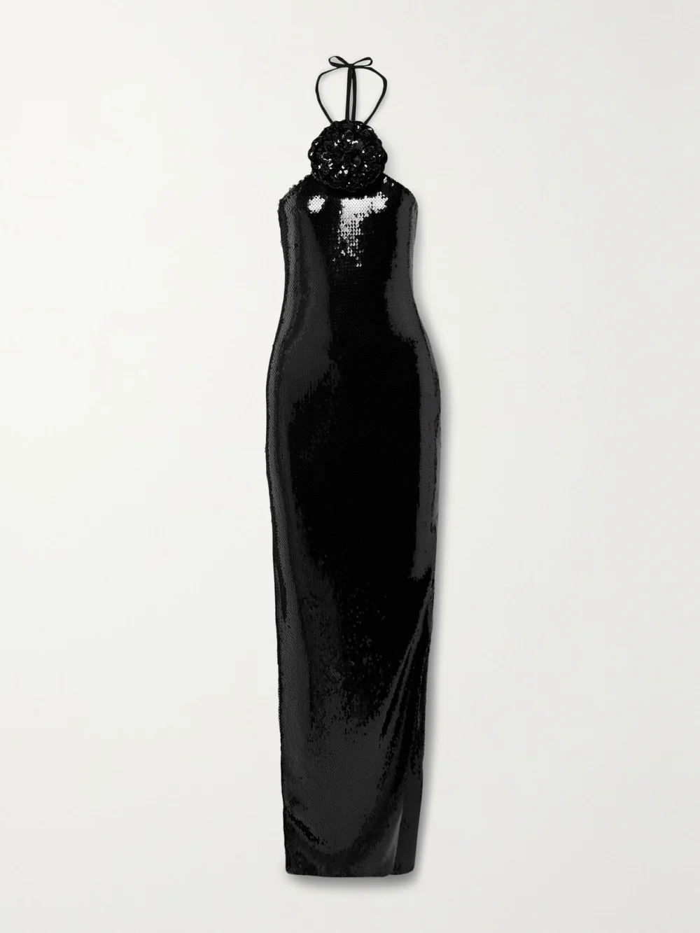 Rodarte Embellished Sequined Tulle Halterneck Gown in black