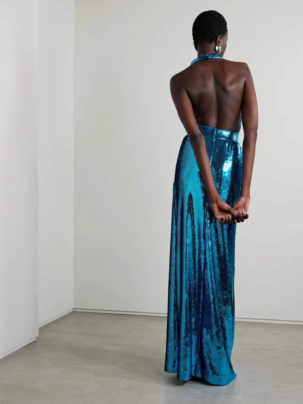 Back view of the Rodarte Embellished Sequinned Tulle Halterneck Gown