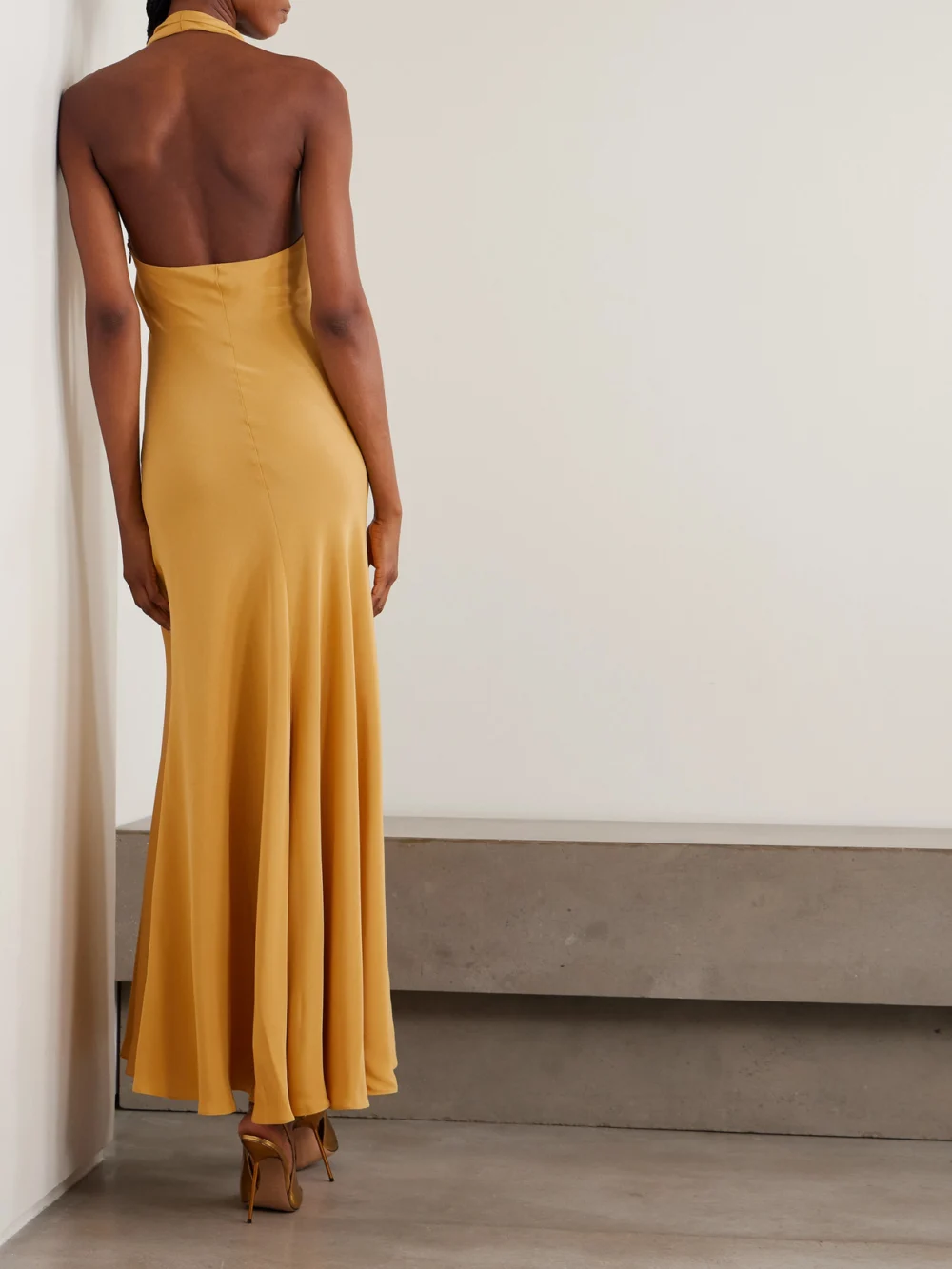 Back view of the Rodarte Embellished Silk-crepe Halterneck Gown