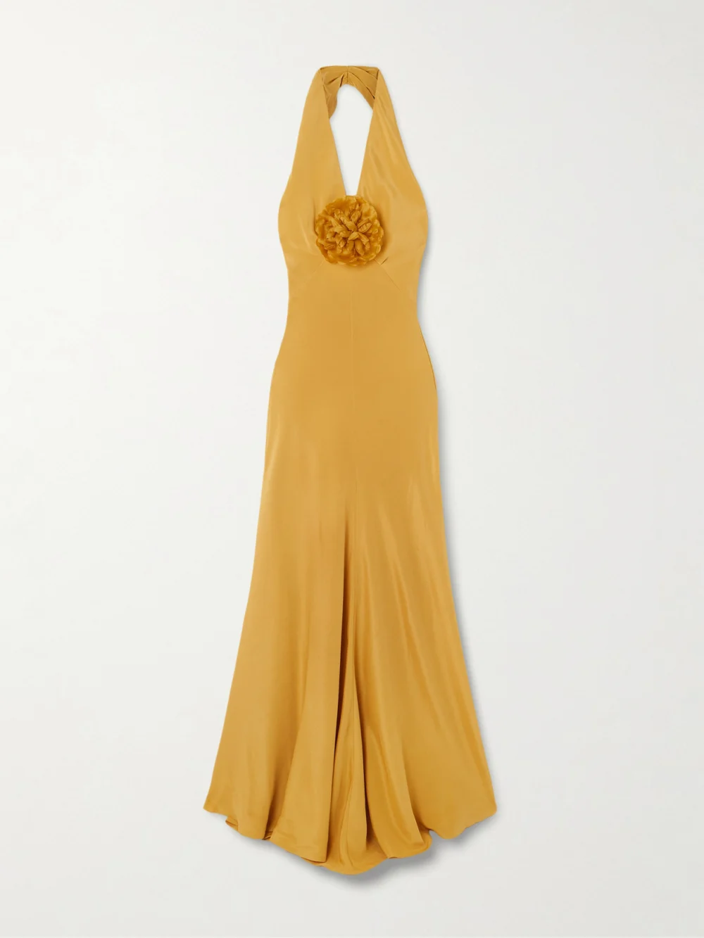 Rodarte Embellished Silk-crepe Halterneck Gown in mustard