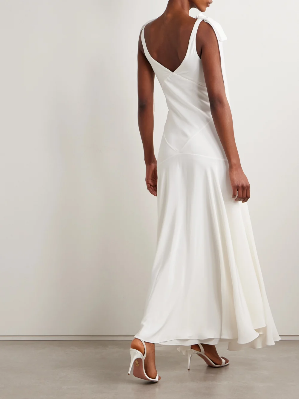 Back view of the Rodarte Embellished Velvet-trimmed Silk-crepe Maxi Dress