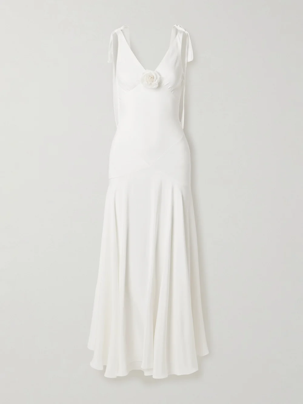 Rodarte Embellished Velvet-trimmed Silk-crepe Maxi Dress in white