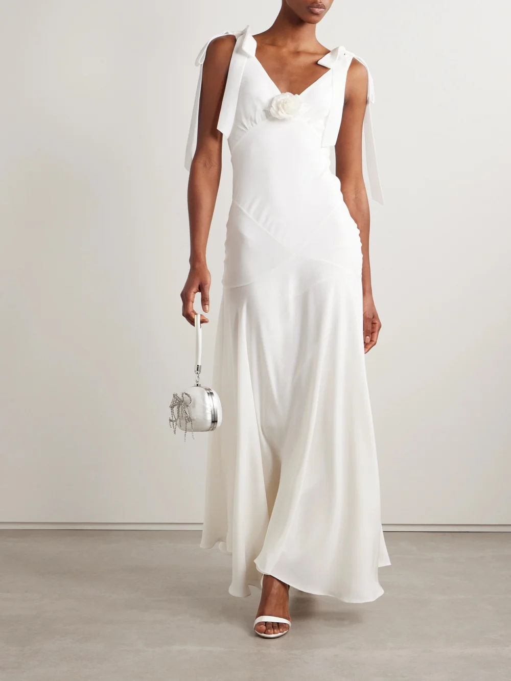Rodarte Embellished Velvet-trimmed Silk-crepe Maxi Dress, worn by a model