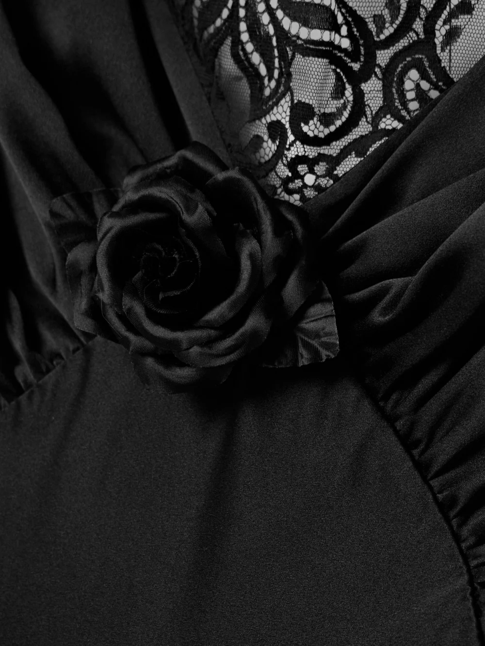 Close-up detail of the Rodarte Floral-appliquéd Lace-trimmed Silk-satin Gown
