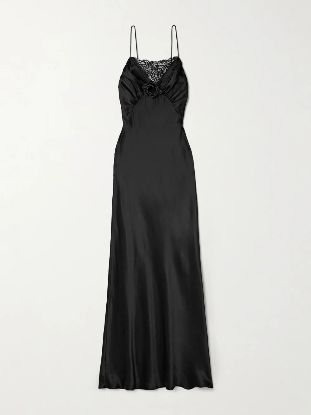 Rodarte Floral-appliquéd Lace-trimmed Silk-satin Gown in black