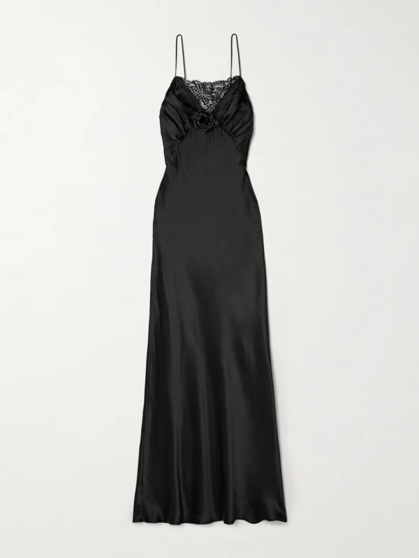Rodarte Floral-appliquéd Lace-trimmed Silk-satin Gown
