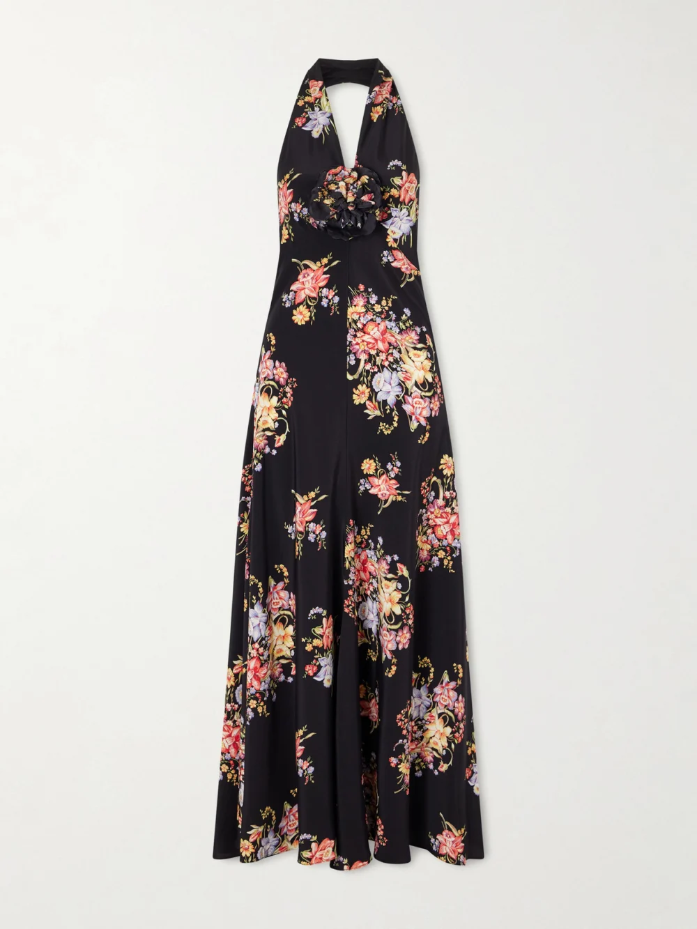 Rodarte Floral-print Silk-crepe Halterneck Gown in black