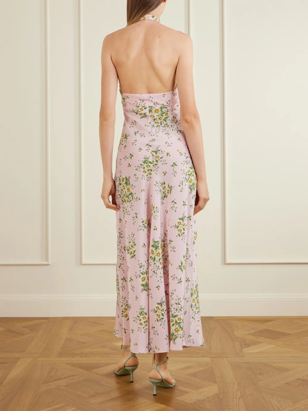 Back view of the Rodarte Floral-print Silk-crepe Midi Dress