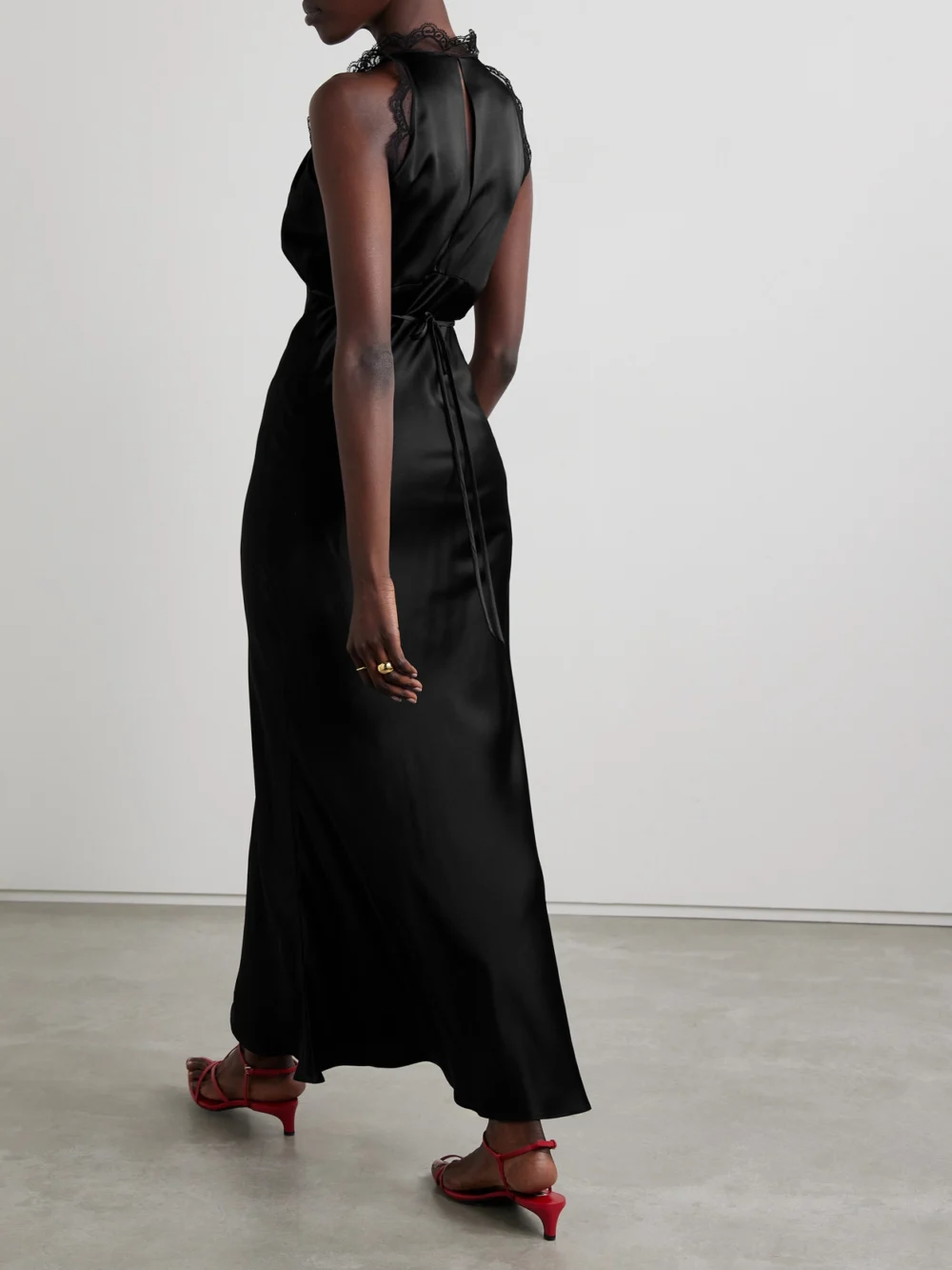 Back view of the Rodarte Lace-trimmed Silk-satin Gown