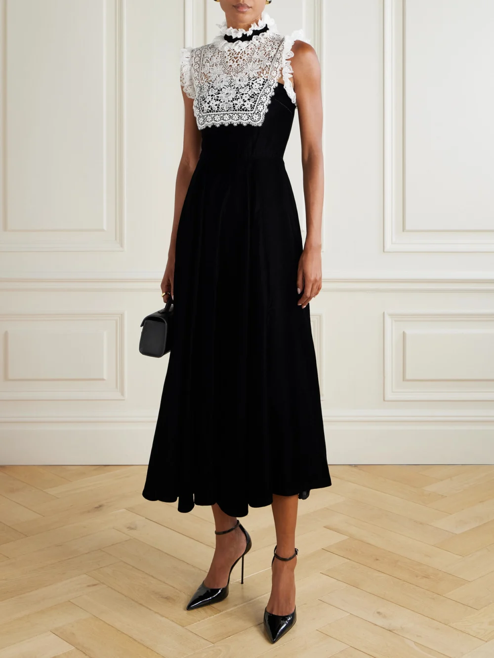 Rodarte Lace-trimmed Velvet Midi Dress, worn by a model