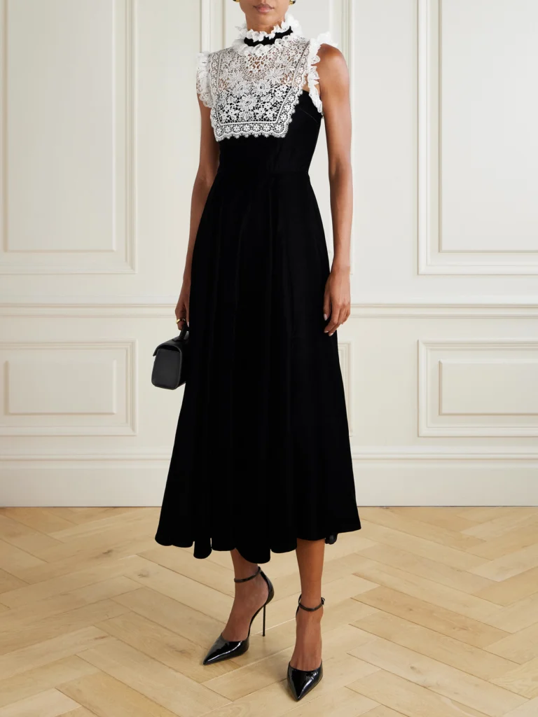 Rodarte Lace-trimmed Velvet Midi Dress