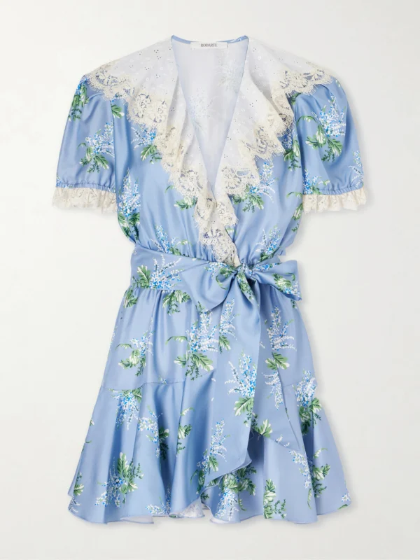Rodarte Ruffled Lace-trimmed Floral-print Silk-twill Mini Dress