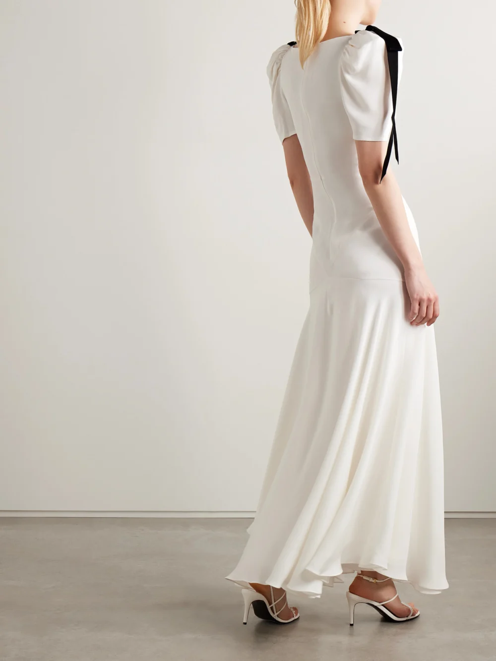 Back view of the Rodarte Velvet Bow-embellished Silk-crepe Gown