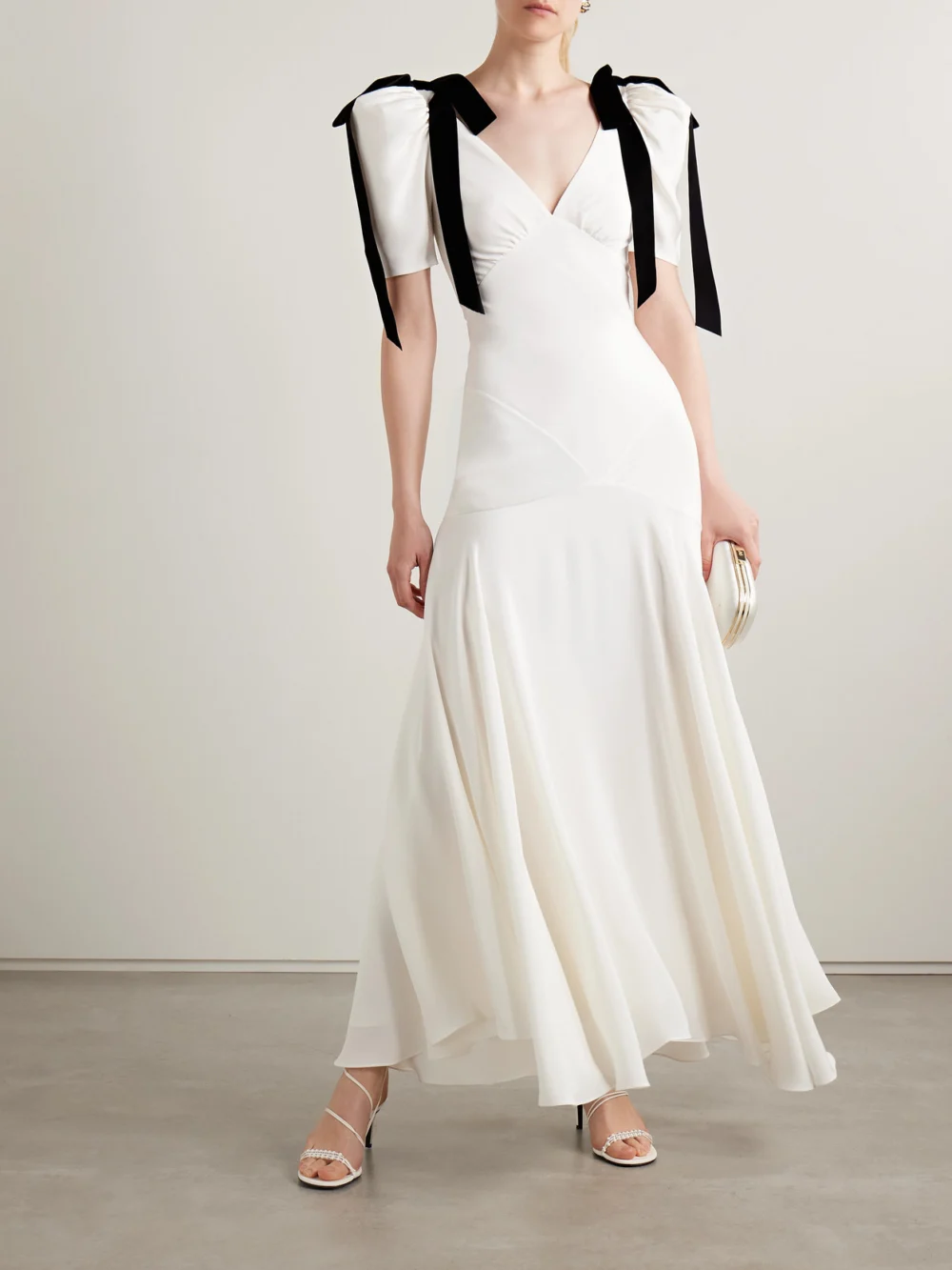 Rodarte Velvet Bow-embellished Silk-crepe Gown, worn by a model