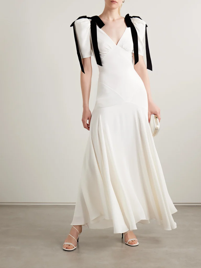 Rodarte Velvet Bow-embellished Silk-crepe Gown