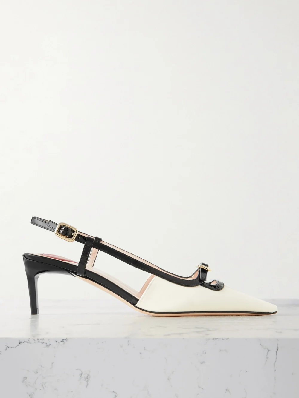 Roger Vivier 55 Two-tone Patent-leather Slingback Pumps in white