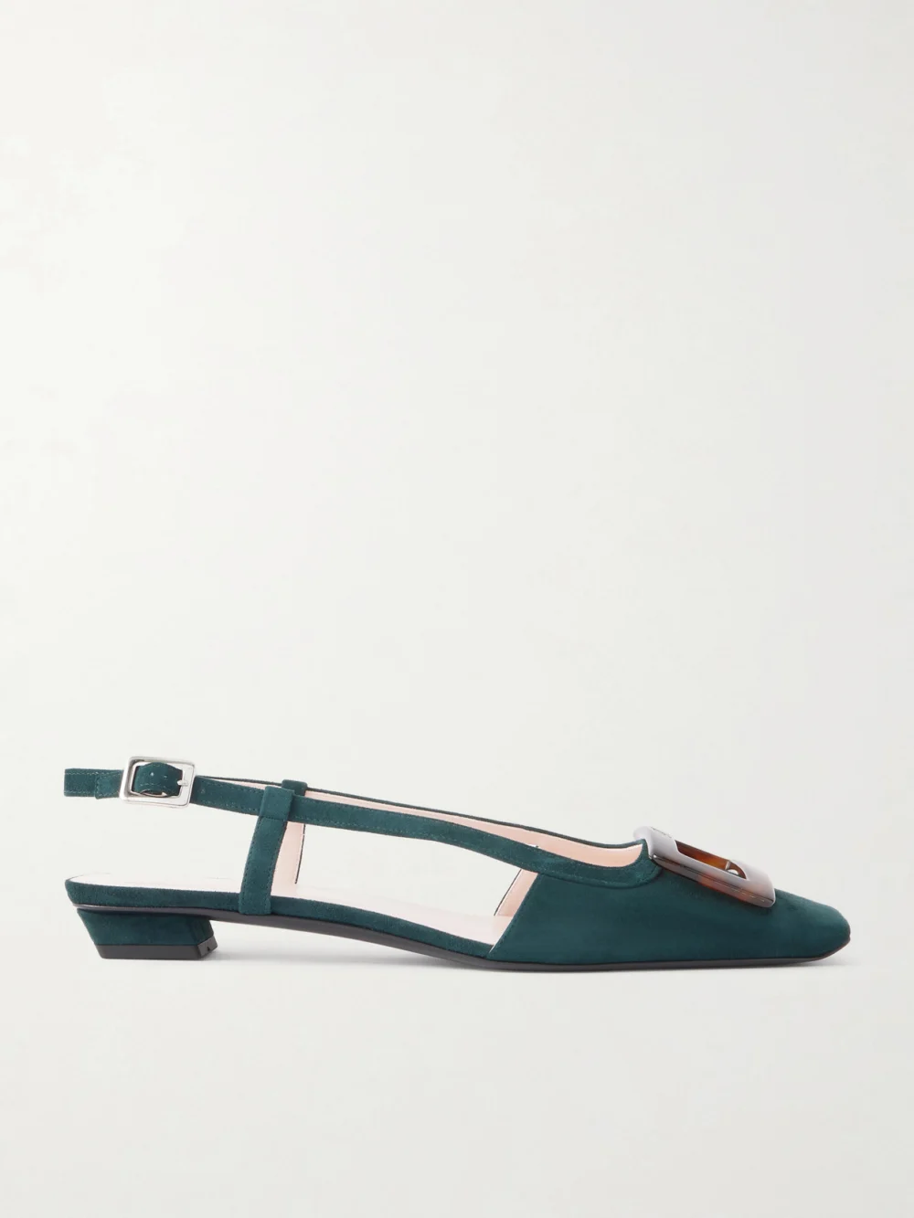 Roger Vivier Belle Vivier 25 Suede Slingback Pumps in forest green