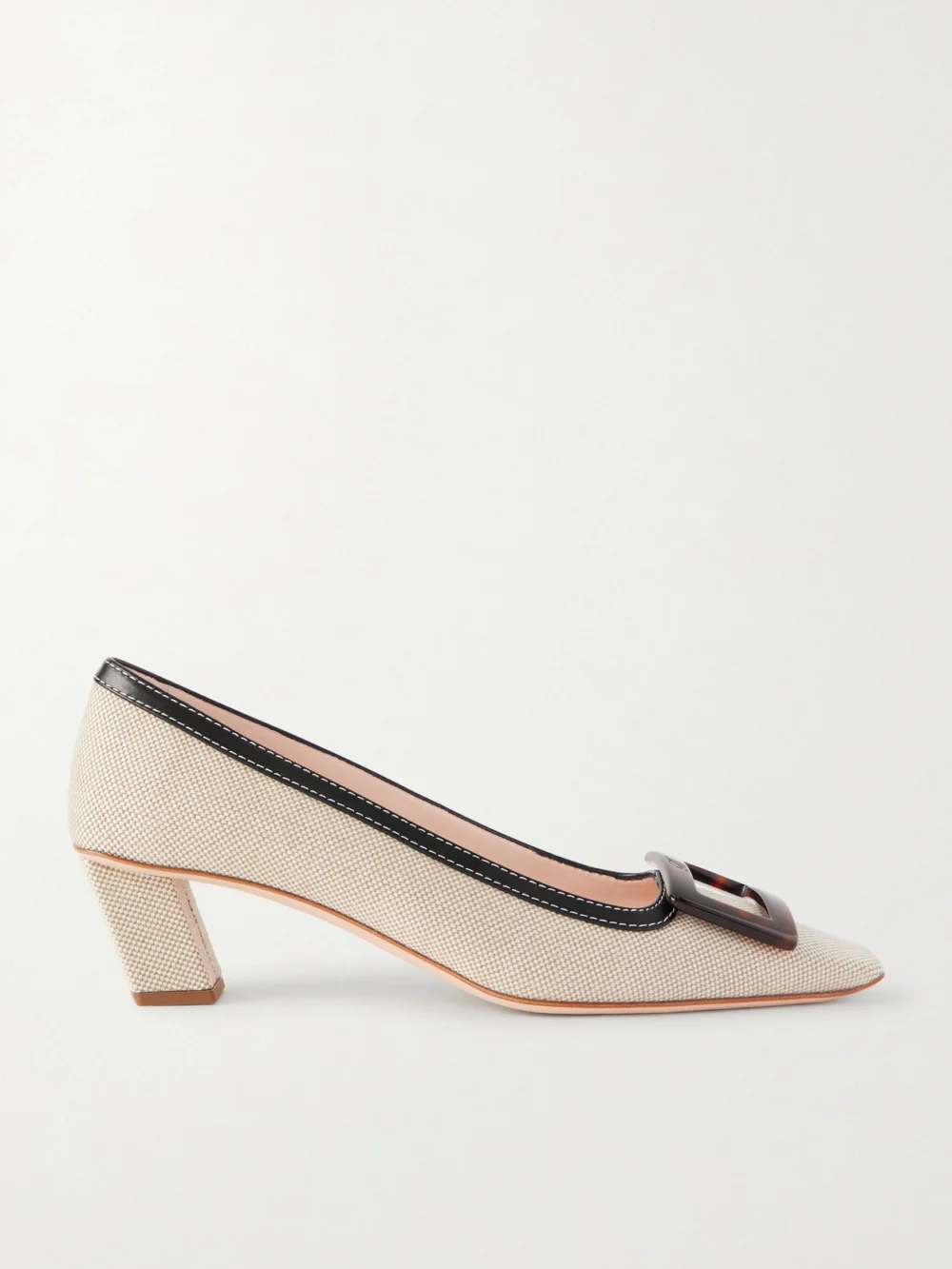 Roger Vivier Belle Vivier 45 Leather-trimmed Canvas Pumps in cream
