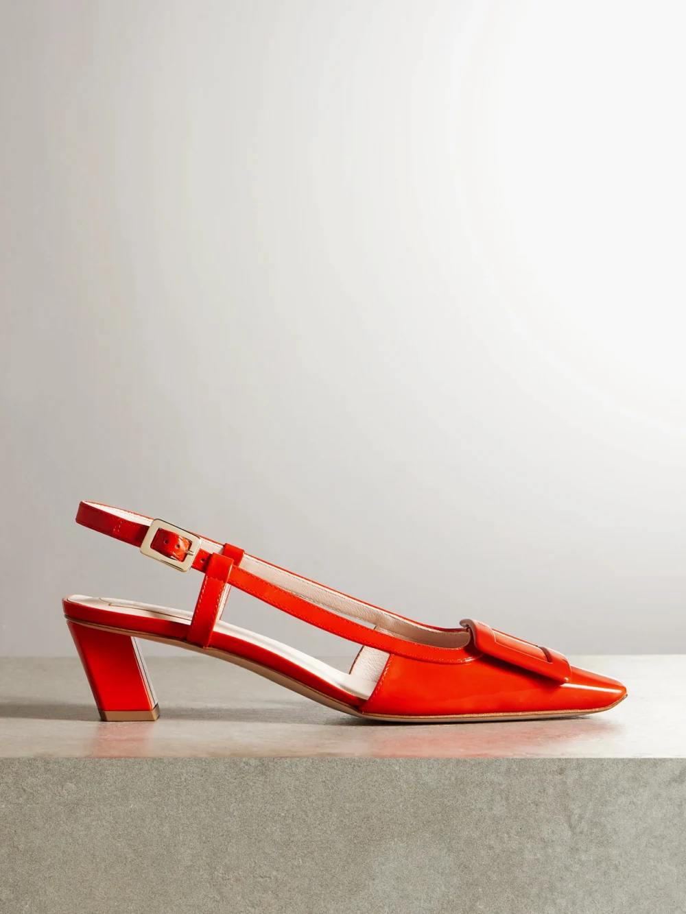 Roger Vivier Belle Vivier 45 Patent-leather Slingback Pumps in coral
