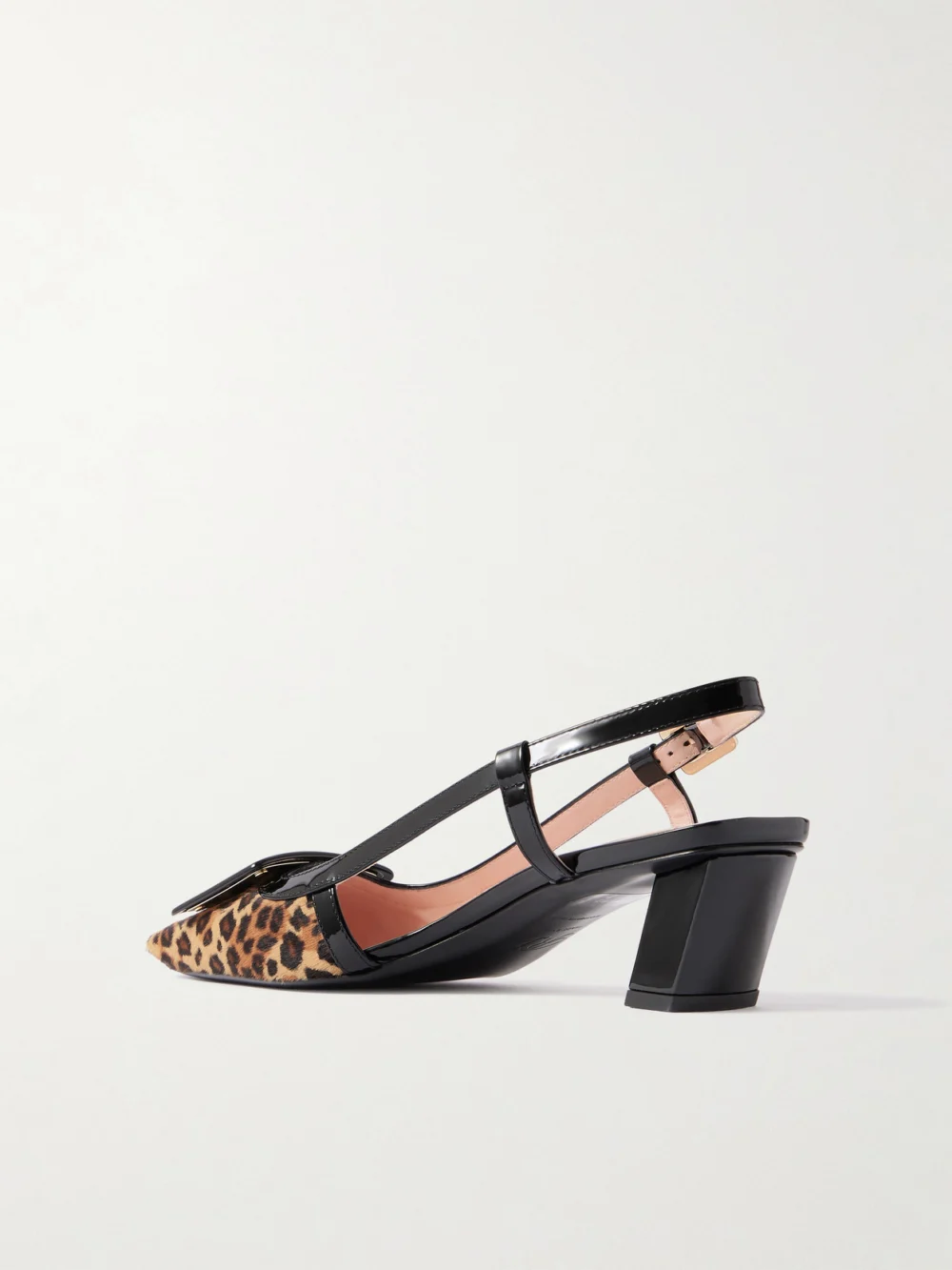 Back view of the Roger Vivier Belle Vivier 45 Patent Leather-trimmed Leopard-print Pony Hair Slingback Pumps