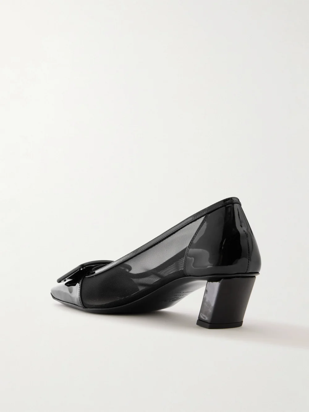 Back view of the Roger Vivier Belle Vivier 45 Patent Leather-trimmed Mesh Pumps