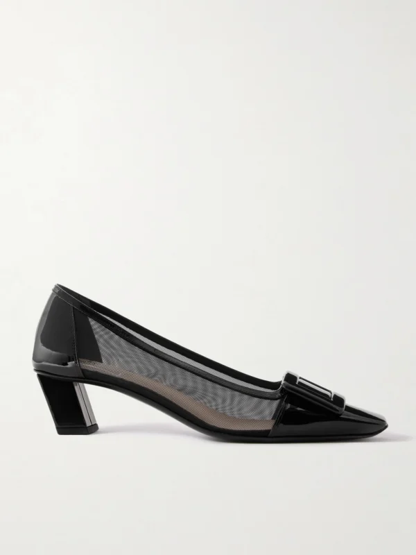 Roger Vivier Belle Vivier 45 Patent Leather-trimmed Mesh Pumps