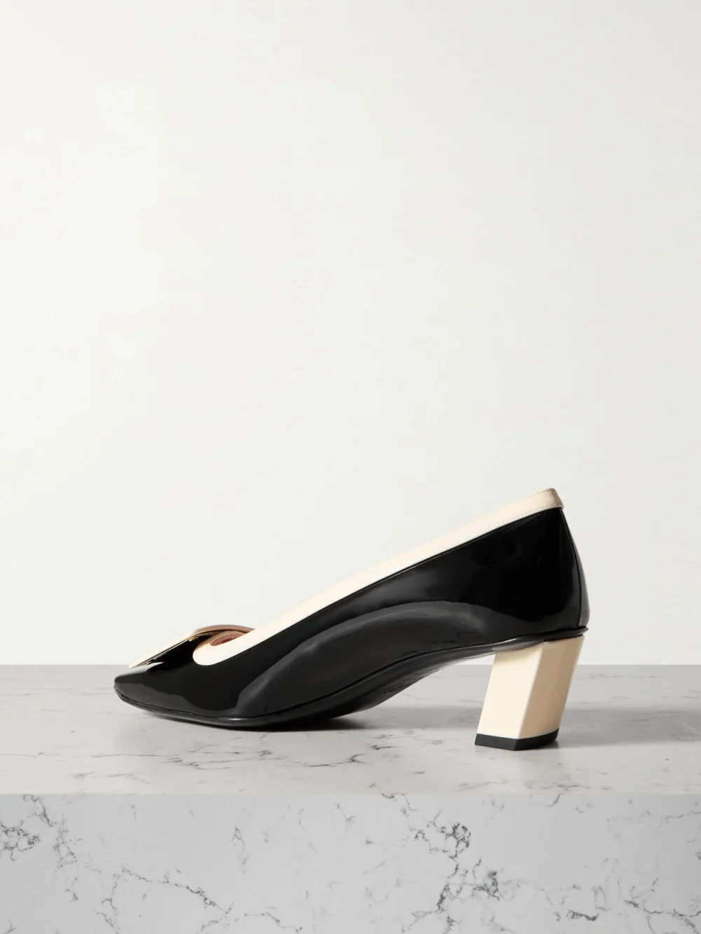 Back view of the Roger Vivier Belle Vivier 45 Two-tone Patent-leather Pumps