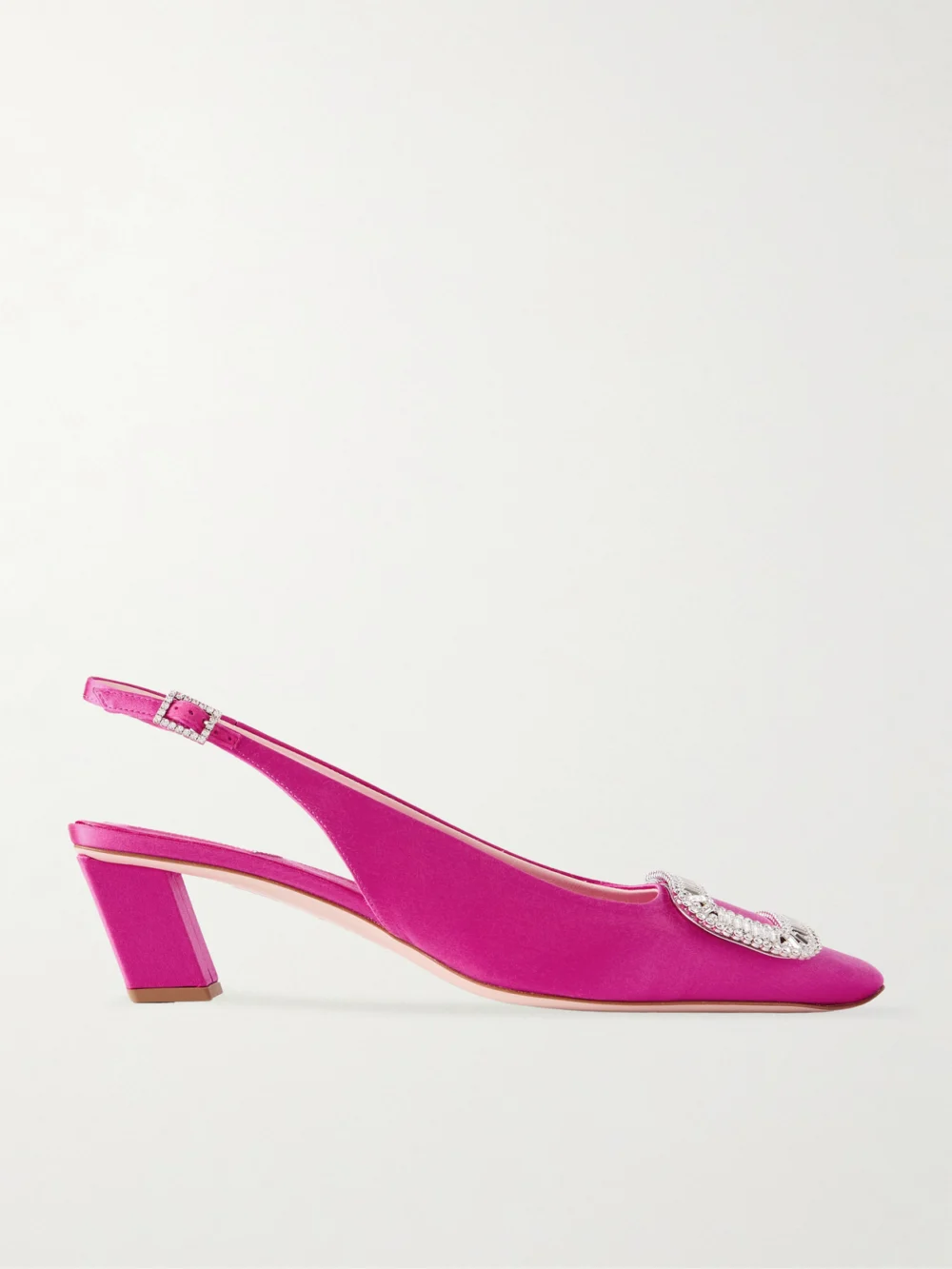Roger Vivier Belle Vivier Pilgrim 45 Crystal-embellished Satin Slingback Pumps in fuchsia