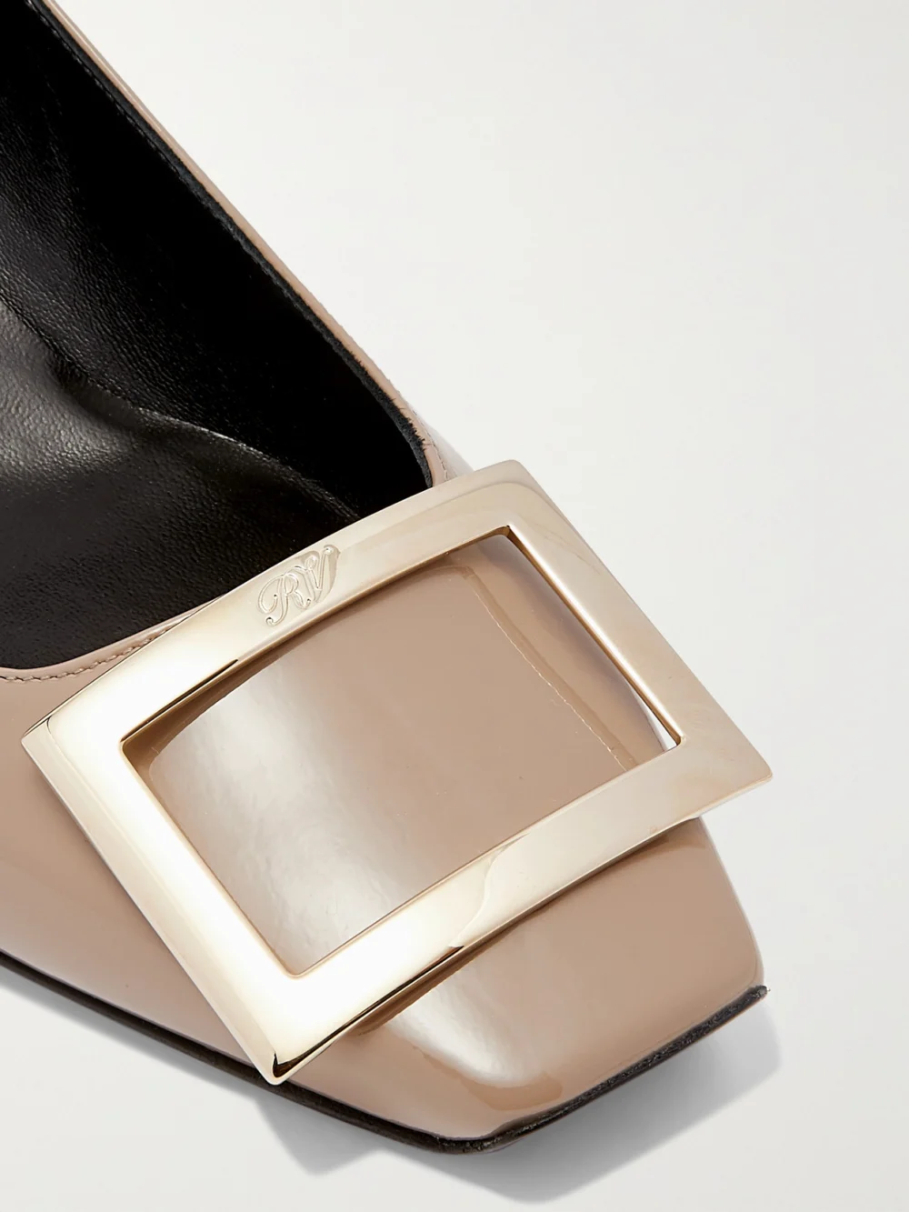 Close-up detail of the Roger Vivier Belle Vivier Trompette 45 Patent-leather Pumps