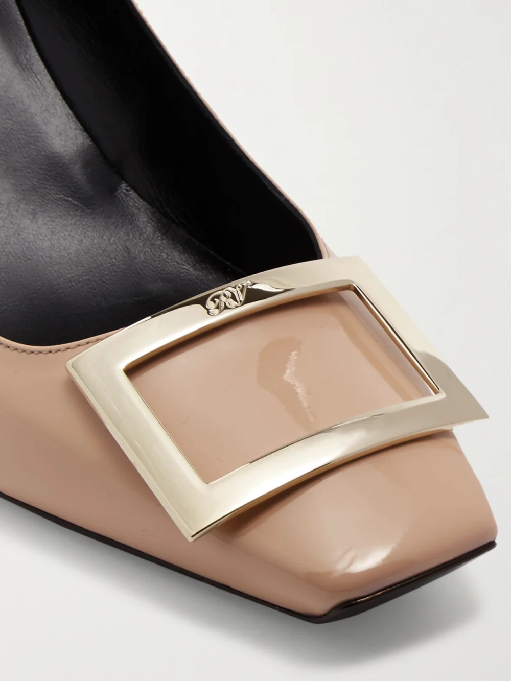 Close-up detail of the Roger Vivier Belle Vivier Trompette 70 Patent-leather Pumps