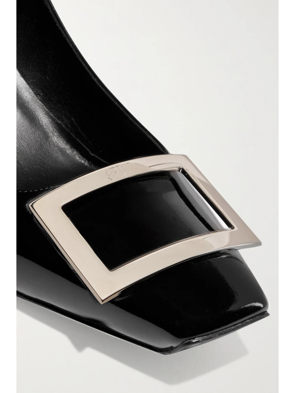 Close-up detail of the Roger Vivier Belle Vivier Trompette 70 Patent-leather Pumps