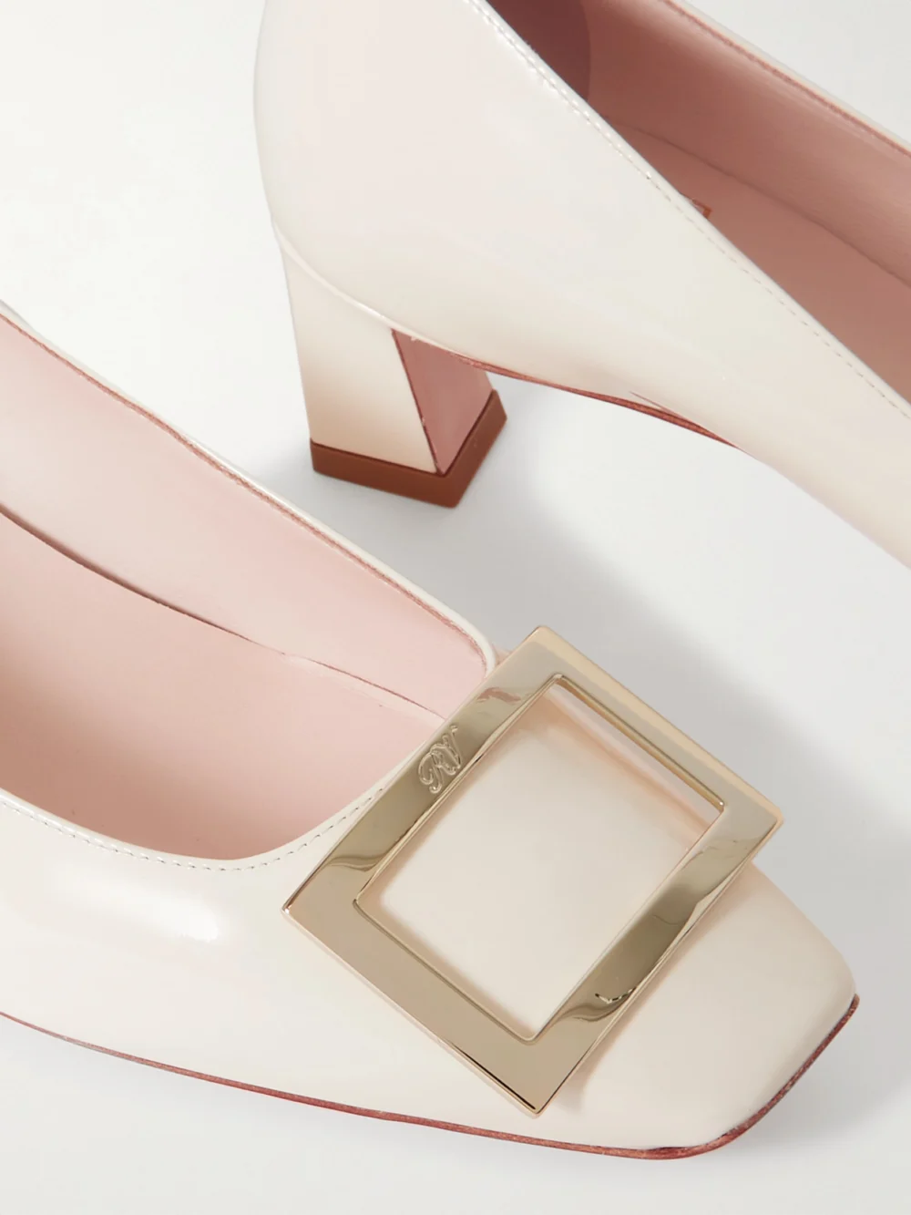 Close-up detail of the Roger Vivier Decollete Trompette 45 Patent-leather Pumps