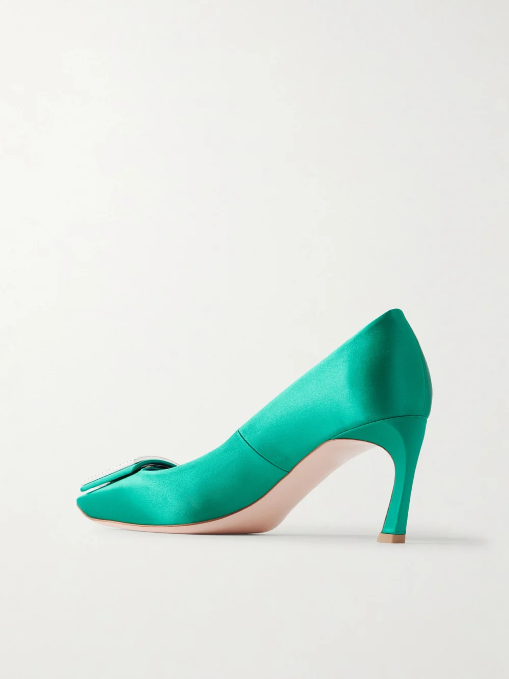 Back view of the Roger Vivier Decollete Trompette 70 Embellished Satin Pumps