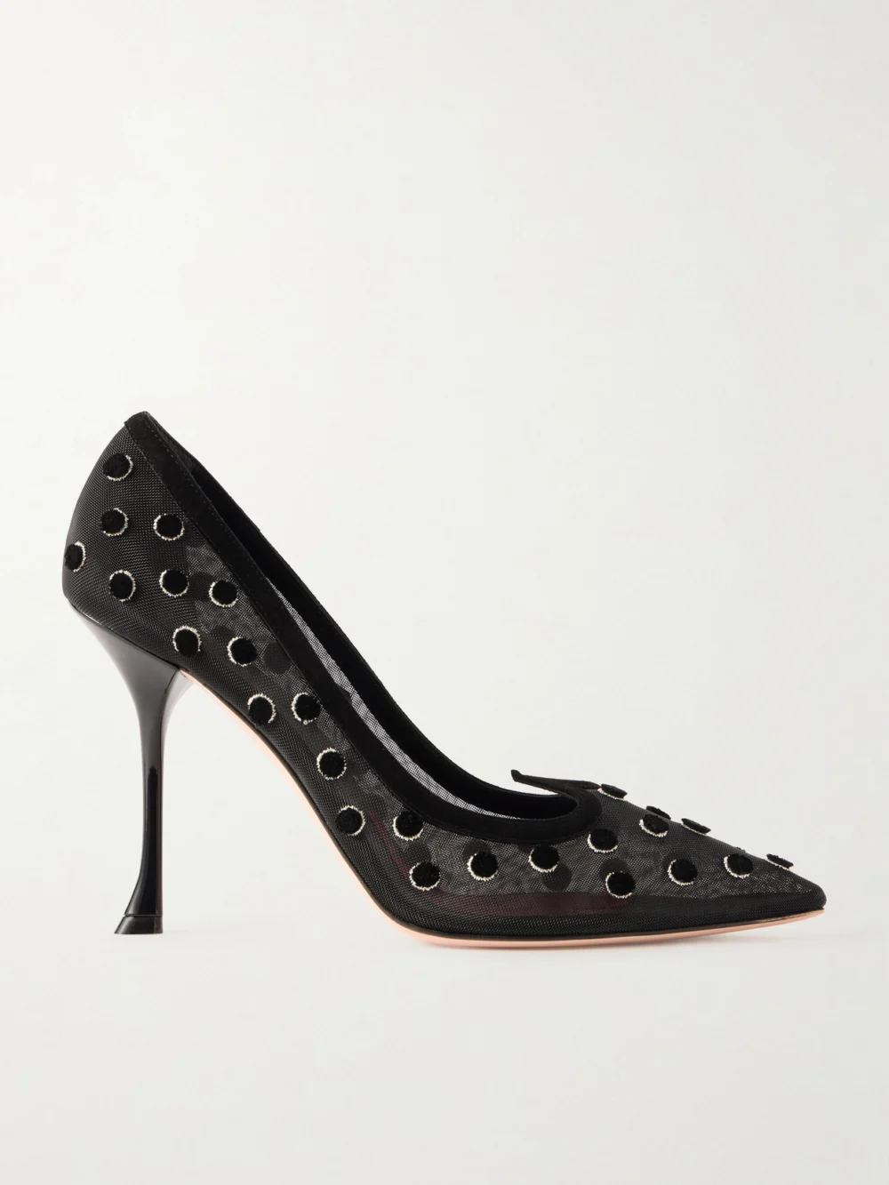 Roger Vivier I Love Vivier 100 Suede-trimmed Flocked Mesh Pumps in black