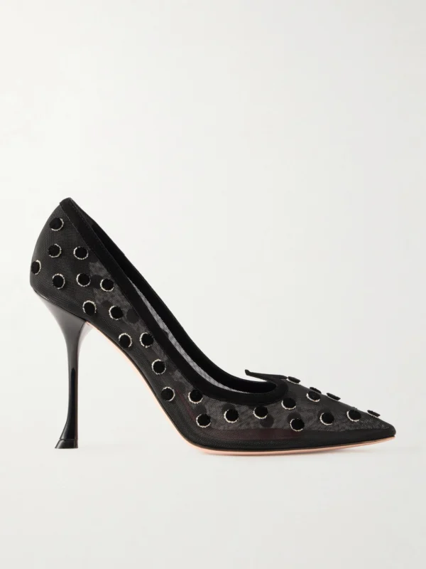 Roger Vivier I Love Vivier 100 Suede-trimmed Flocked Mesh Pumps
