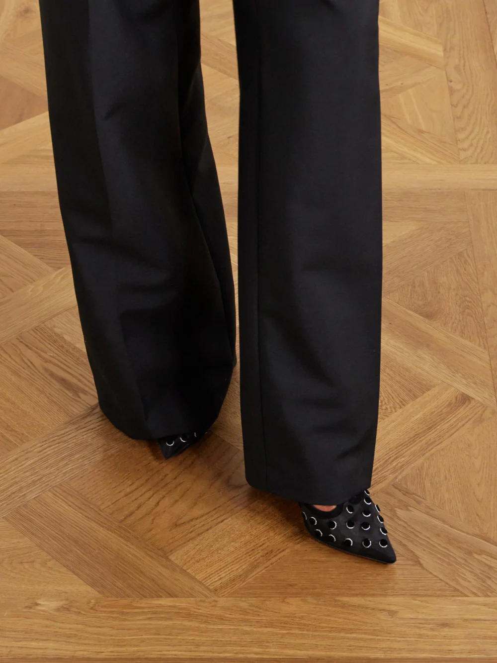 Roger Vivier I Love Vivier 100 Suede-trimmed Flocked Mesh Pumps, styled view