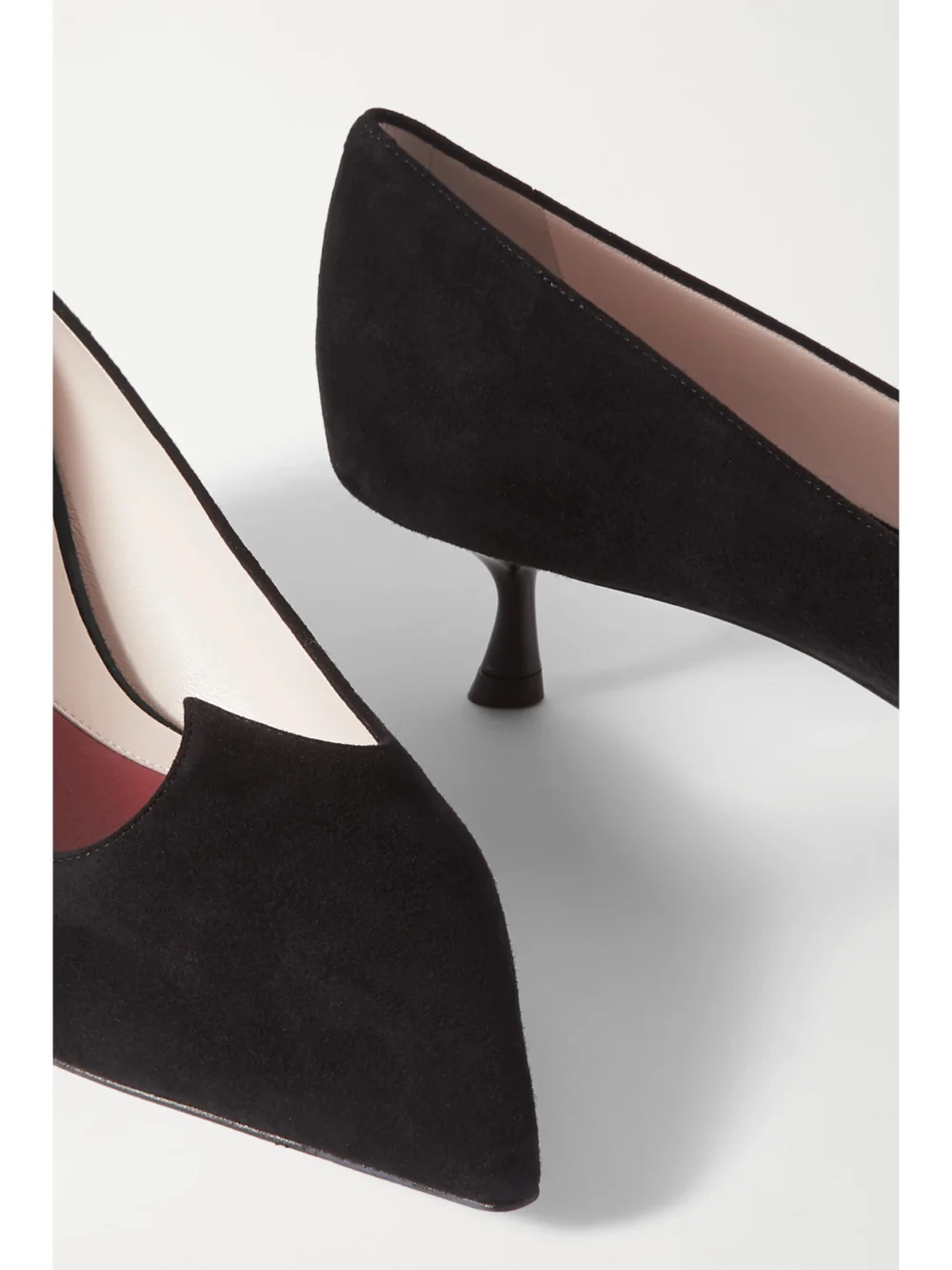 Close-up detail of the Roger Vivier I Love Vivier 45 Suede Pumps
