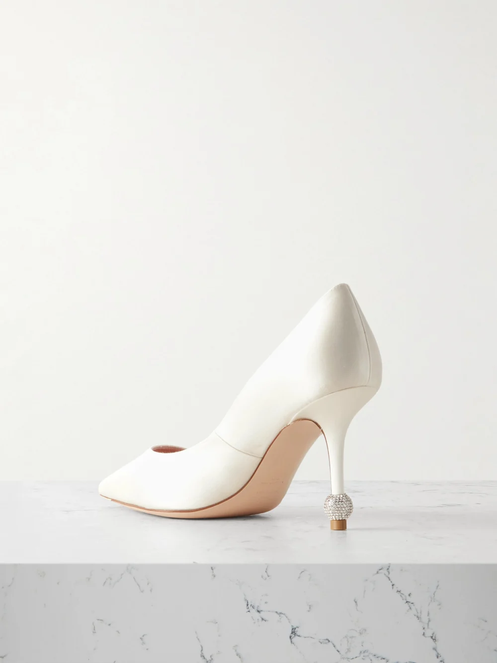 Back view of the Roger Vivier Marlene 85 Crystal-embellished Satin Pumps
