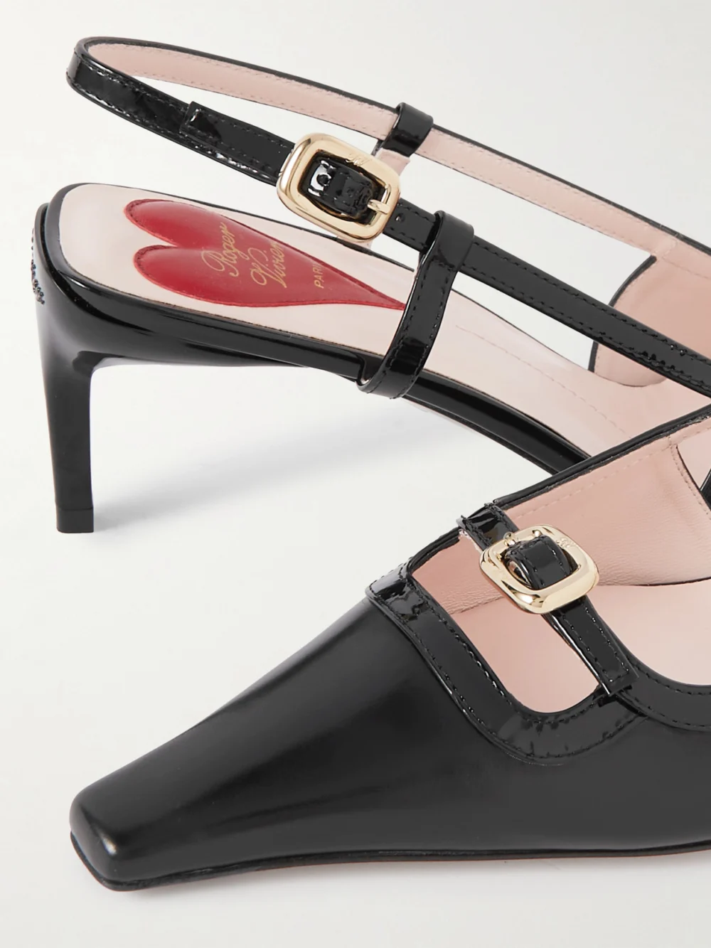 Close-up detail of the Roger Vivier Nagoya 55 Embellished Leather Slingback Pumps