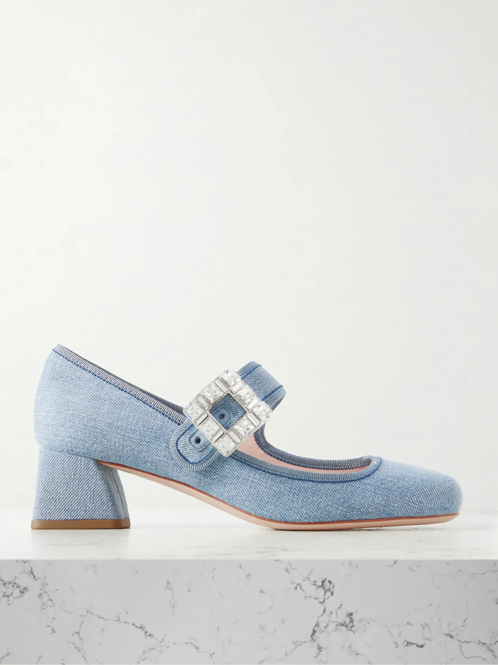 Roger Vivier Très Vivier Crystal-embellished Denim Mary Jane Pumps in light denim
