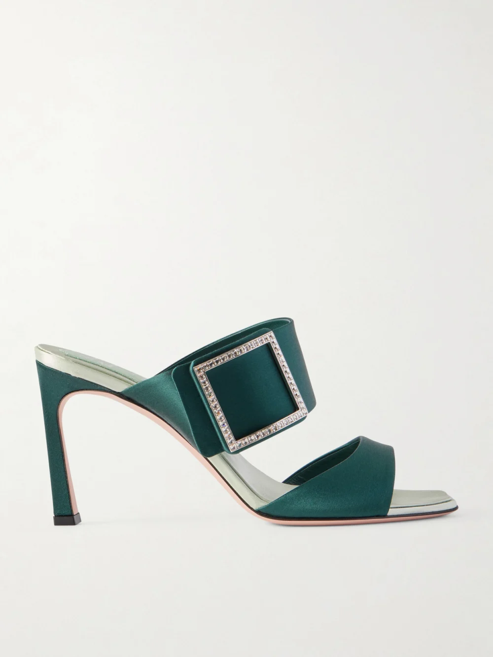 Roger Vivier Trompette 85 Crystal-embellished Satin Mules in forest green